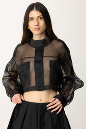 Pinko Giacca Crop In Organza con Tasche Applicate 104700 A2DJ NERO LIMOUSINE