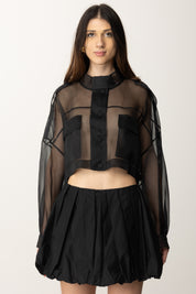 Pinko Giacca Crop In Organza con Tasche Applicate 104700 A2DJ NERO LIMOUSINE