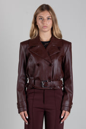 Patrizia Pepe Giacca Crop Modello Chiodo In Ecopelle 8O0142 E0004 WOOD BROWN