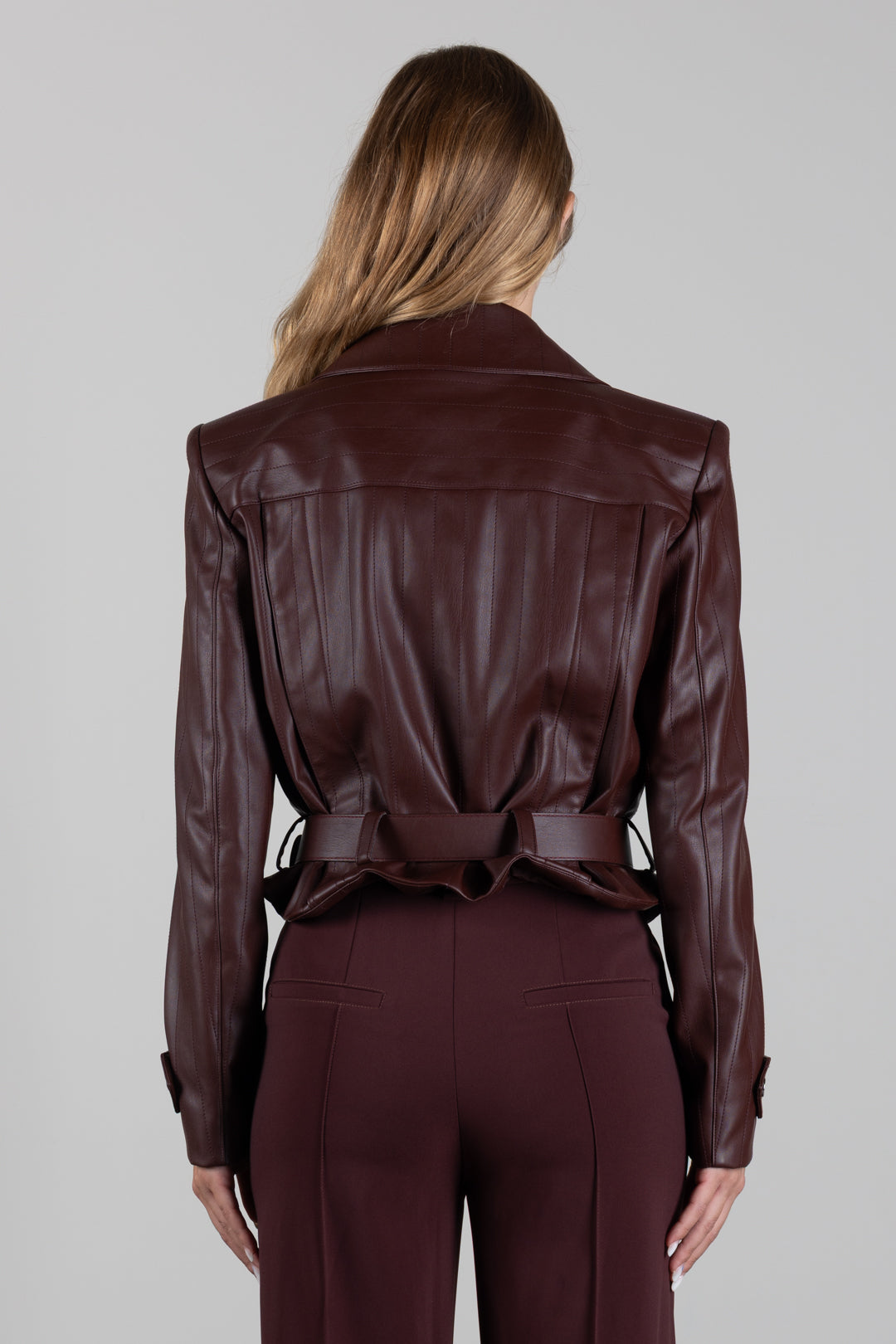 Patrizia Pepe Giacca Crop Modello Chiodo In Ecopelle 8O0142 E0004 WOOD BROWN