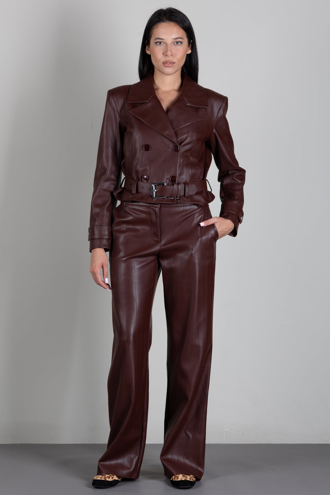 Patrizia Pepe Giacca Crop Modello Chiodo In Ecopelle 8O0142 E0004 WOOD BROWN
