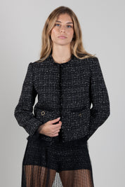 Twin-set Giacca Cropped con Bordi Sfrangiati 262TP2080 BOUCLE' NERO/GIGLIO