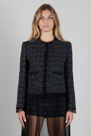 Twin-set Giacca Cropped con Bordi Sfrangiati 262TP2080 BOUCLE' NERO/GIGLIO
