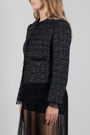 Twin-set Giacca Cropped con Bordi Sfrangiati 262TP2080 BOUCLE' NERO/GIGLIO