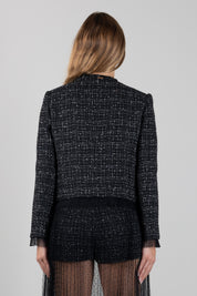 Twin-set Giacca Cropped con Bordi Sfrangiati 262TP2080 BOUCLE' NERO/GIGLIO