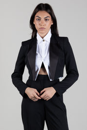 Elisabetta Franchi Giacca Cropped Effetto Smoking con Camicia TF00166E2 NERO/BIANCO