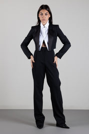 Elisabetta Franchi Giacca Cropped Effetto Smoking con Camicia TF00166E2 NERO/BIANCO
