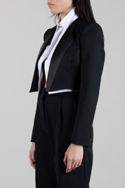 Elisabetta Franchi Giacca Cropped Effetto Smoking con Camicia TF00166E2 NERO/BIANCO
