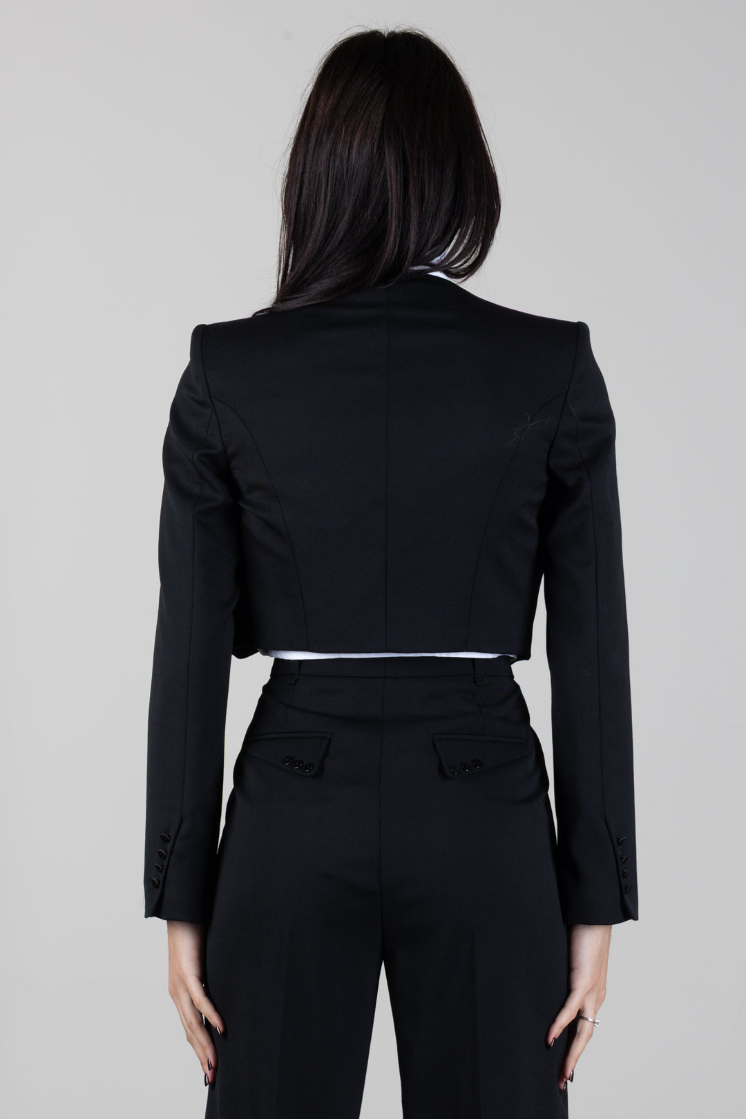 Elisabetta Franchi Giacca Cropped Effetto Smoking con Camicia TF00166E2 NERO/BIANCO