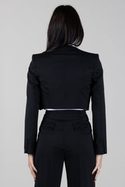 Elisabetta Franchi Giacca Cropped Effetto Smoking con Camicia TF00166E2 NERO/BIANCO