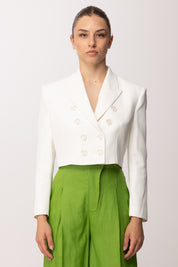 Elisabetta Franchi Giacca Cropped In Gabardina con Rever a Lancia GI22361E2 AVORIO