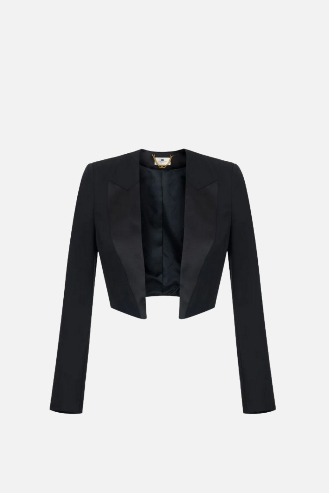 Elisabetta Franchi Giacca Cropped In Gabardina con Rever In Raso GI29968E2 NERO