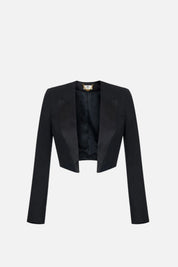 Elisabetta Franchi Giacca Cropped In Gabardina con Rever In Raso GI29968E2 NERO
