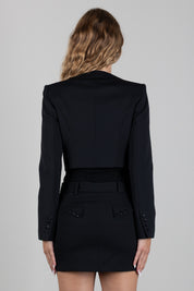 Elisabetta Franchi Giacca Cropped In Gabardina con Rever In Raso GI29968E2 NERO