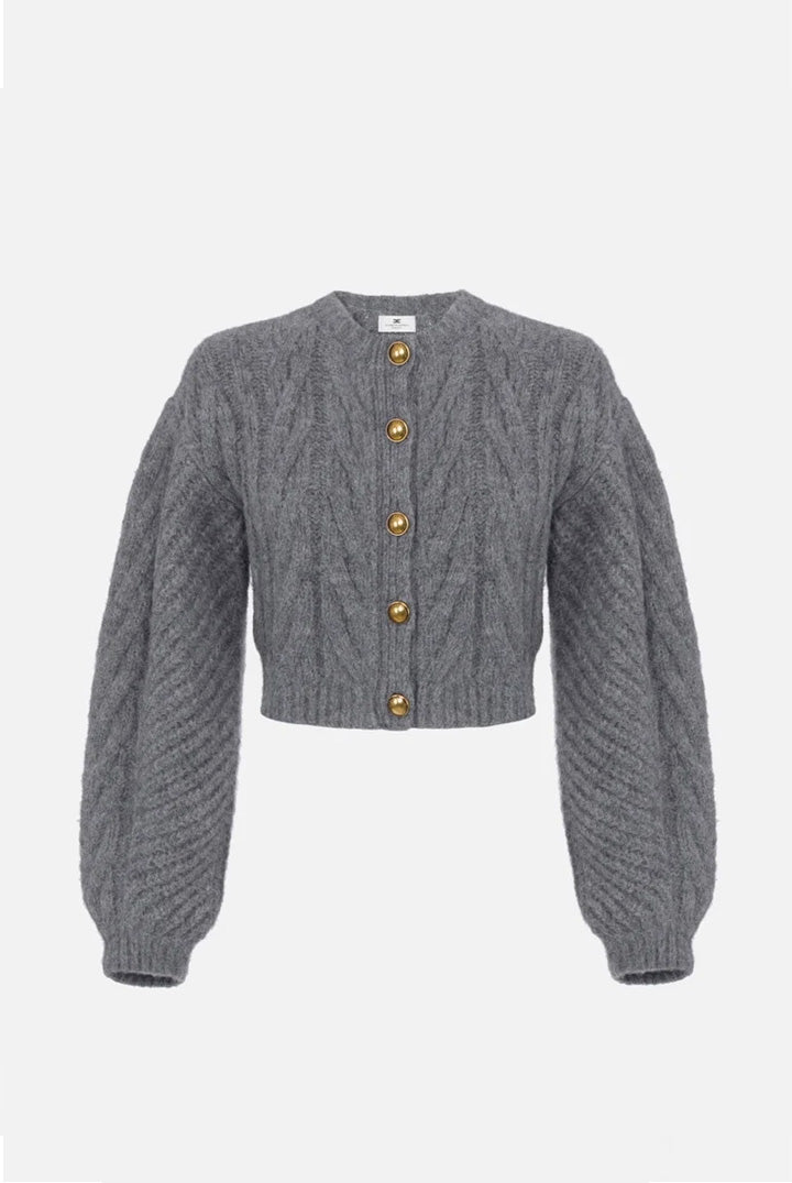 Elisabetta Franchi Giacca Cropped In Maglia con Bottoni Dorati MK44T67E2 GRIGIO MELANGE