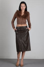 Twin-set Giacca Cropped In Maglia con Collo In Faux Fur 262TT3260 NUT