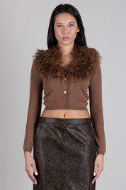 Twin-set Giacca Cropped In Maglia con Collo In Faux Fur 262TT3260 NUT