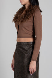 Twin-set Giacca Cropped In Maglia con Collo In Faux Fur 262TT3260 NUT