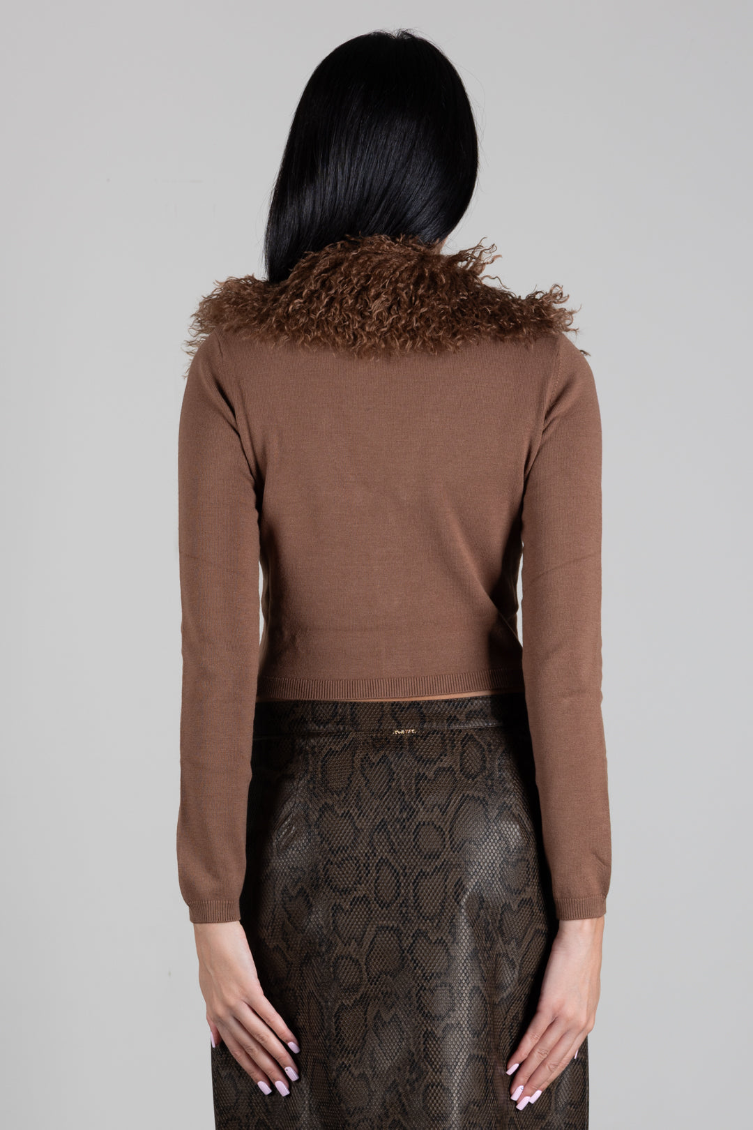 Twin-set Giacca Cropped In Maglia con Collo In Faux Fur 262TT3260 NUT