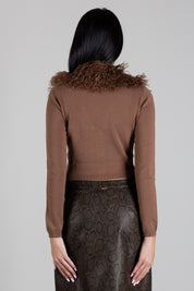 Twin-set Giacca Cropped In Maglia con Collo In Faux Fur 262TT3260 NUT