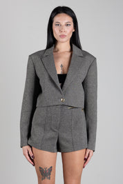 Patrizia Pepe Giacca Cropped In Tessuto Spigato 2S0027 C0277 TAUPE CHINE