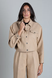 Patrizia Pepe Giacca Cropped Overshirt In Misto Cotone 8S0092 C8000 BEIGE DOU DOU