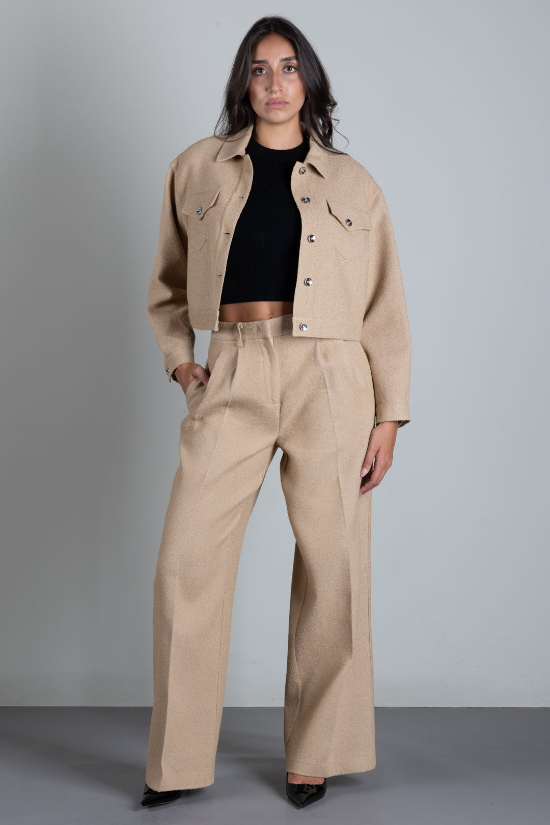 Patrizia Pepe Giacca Cropped Overshirt In Misto Cotone 8S0092 C8000 BEIGE DOU DOU
