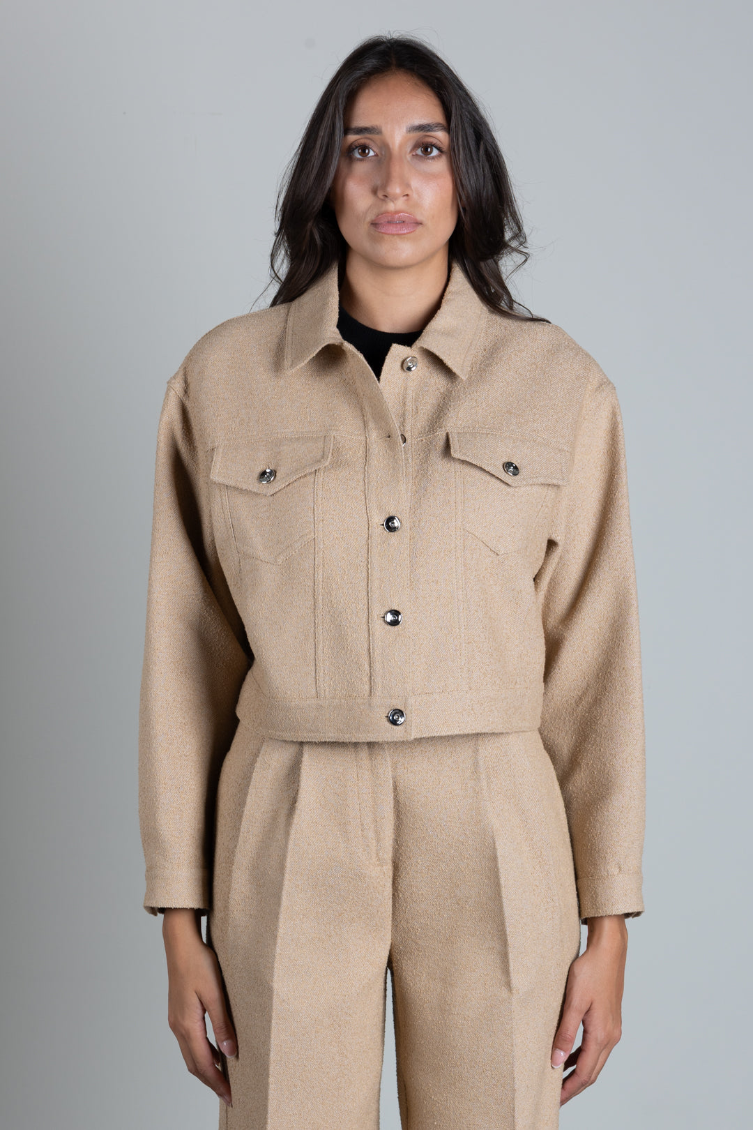 Patrizia Pepe Giacca Cropped Overshirt In Misto Cotone 8S0092 C8000 BEIGE DOU DOU