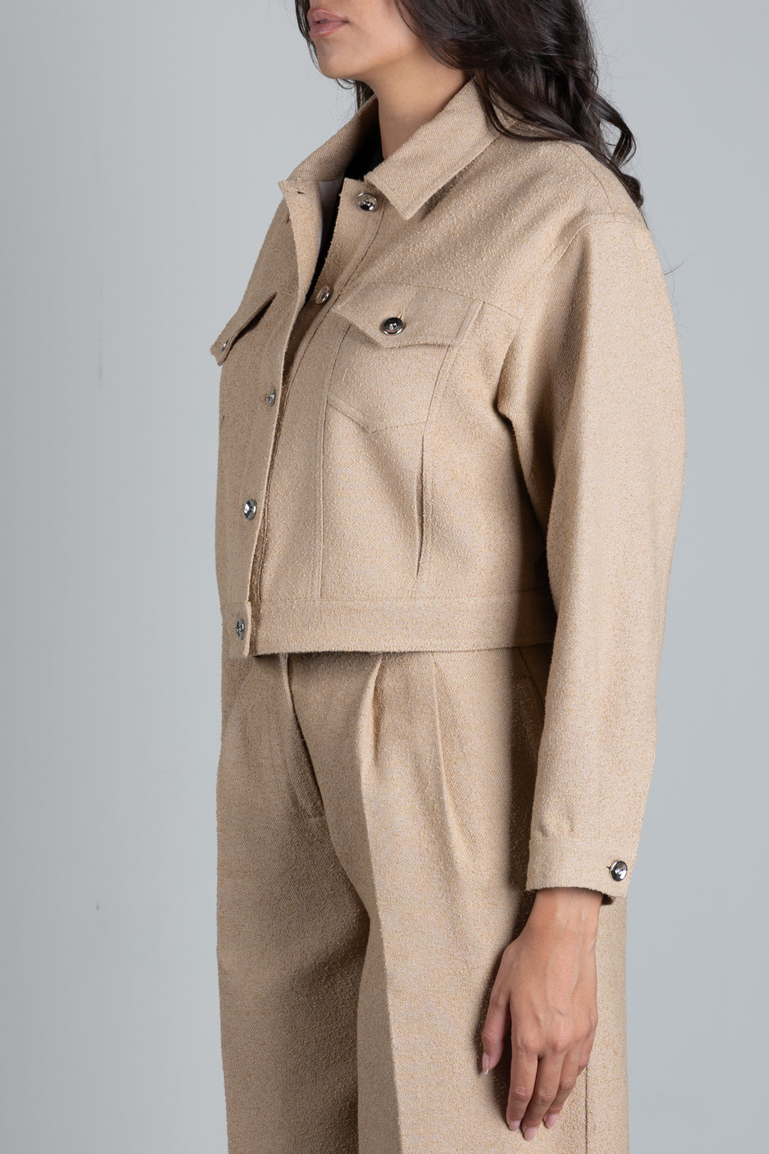 Patrizia Pepe Giacca Cropped Overshirt In Misto Cotone 8S0092 C8000 BEIGE DOU DOU