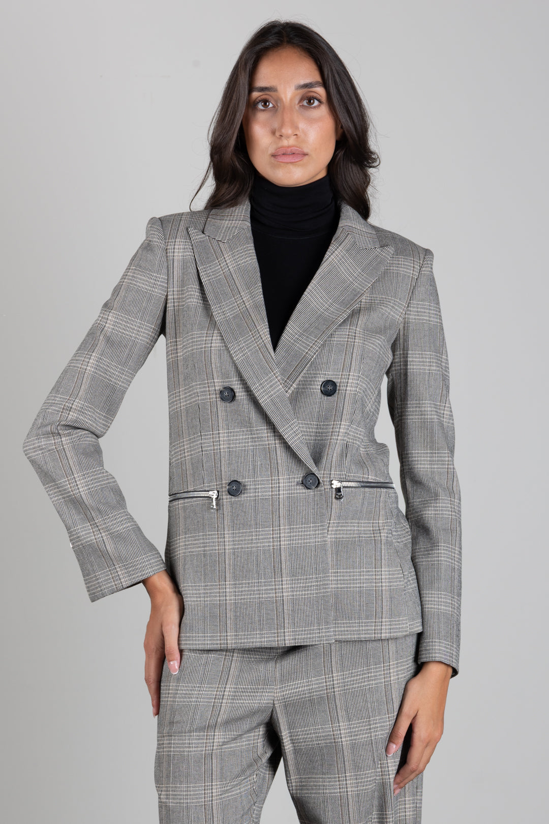 Patrizia Pepe Giacca Doppiopetto a Quadri Regular Fit 8S0089 C8003 BROWN CHECK