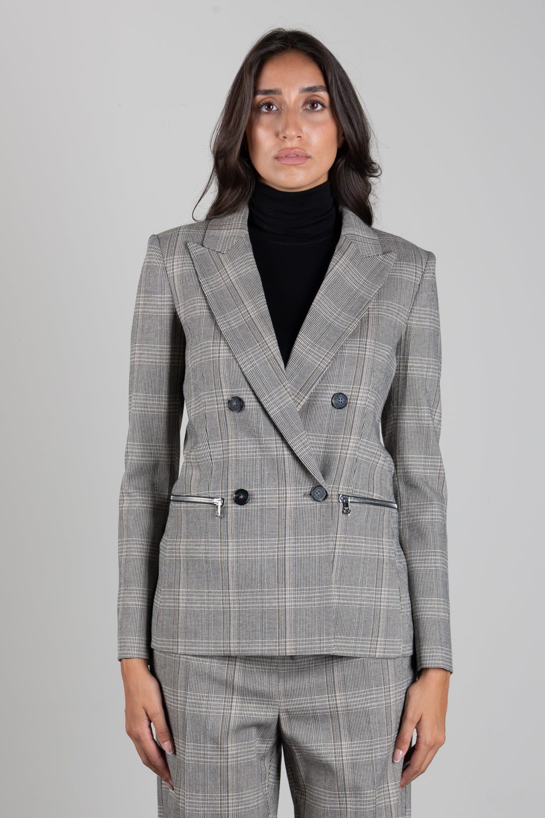 Patrizia Pepe Giacca Doppiopetto a Quadri Regular Fit 8S0089 C8003 BROWN CHECK