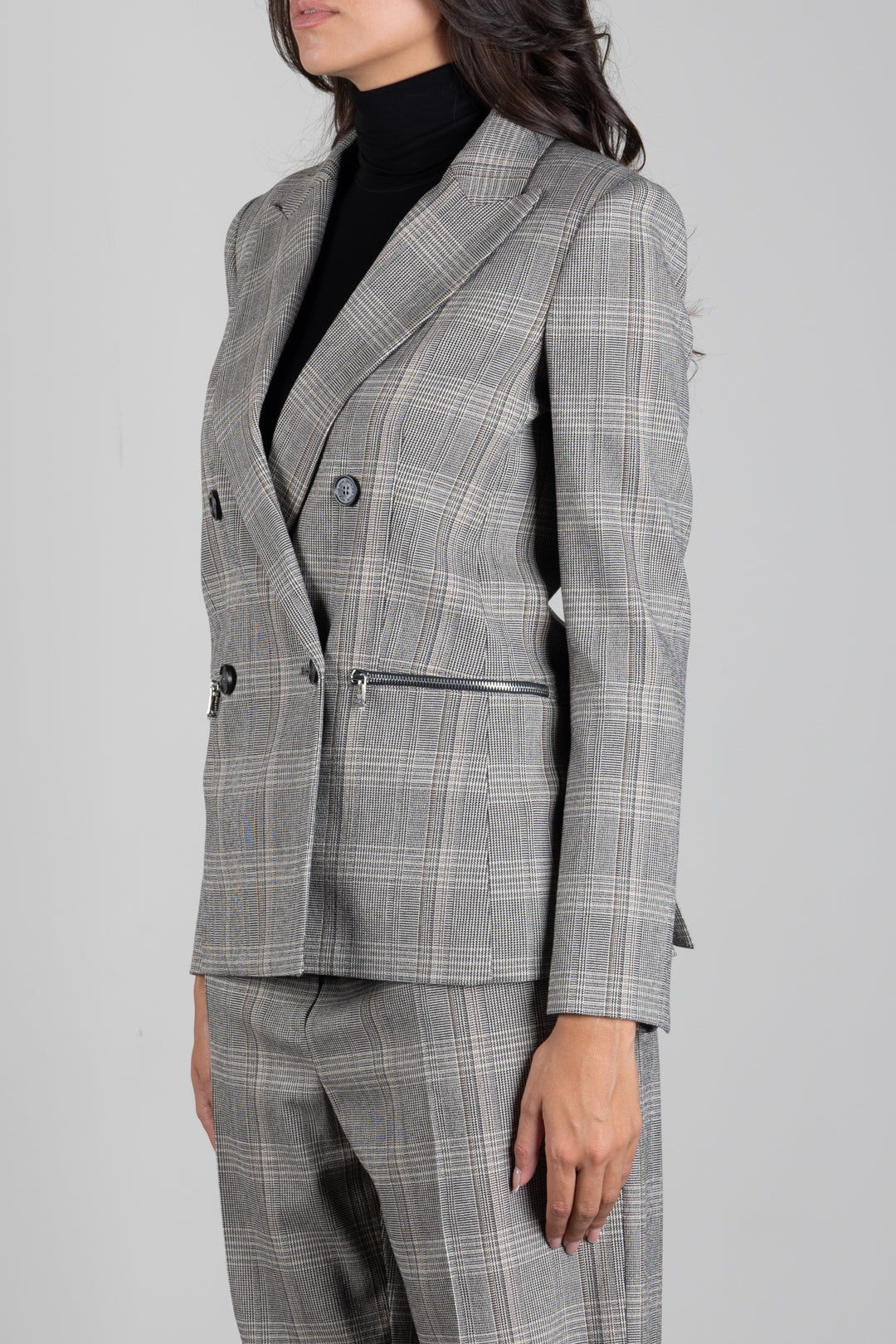 Patrizia Pepe Giacca Doppiopetto a Quadri Regular Fit 8S0089 C8003 BROWN CHECK