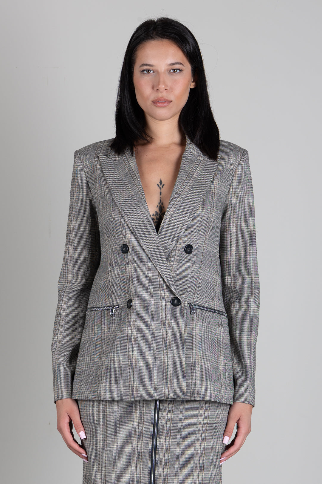 Patrizia Pepe Giacca Doppiopetto a Quadri Regular Fit 8S0089 C8003 BROWN CHECK