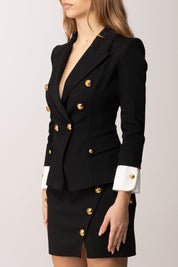 Elisabetta Franchi Giacca Doppiopetto con Bottoni Dorati e Polsini a Contrasto GI21361E2 NERO