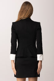 Elisabetta Franchi Giacca Doppiopetto con Bottoni Dorati e Polsini a Contrasto GI21361E2 NERO