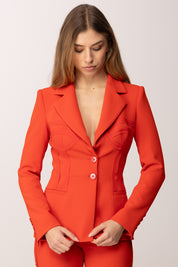 Elisabetta Franchi Giacca Doppiopetto con Cuciture Bustier a Vivo GI19761E2 LACCA