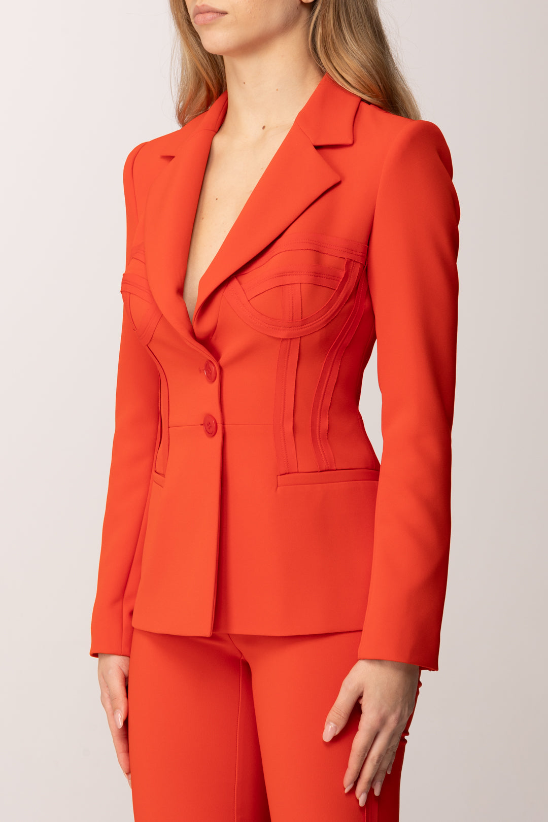 Elisabetta Franchi Giacca Doppiopetto con Cuciture Bustier a Vivo GI19761E2 LACCA