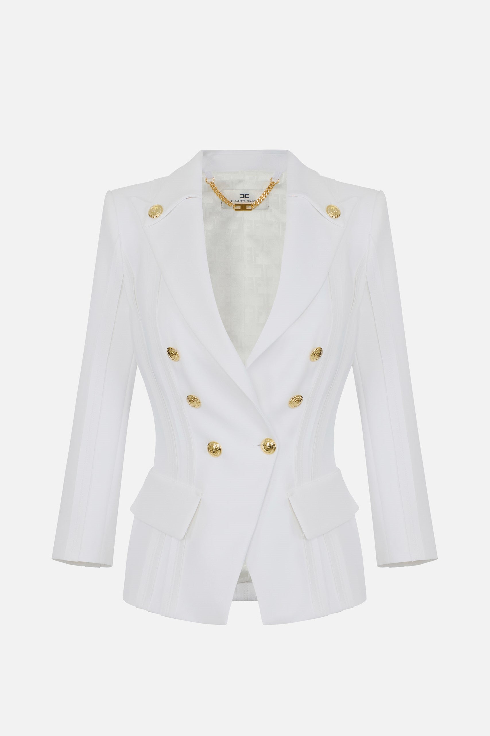 Elisabetta Franchi Giacca Doppiopetto con Motivi a Taglio Vivo GI21861E2 AVORIO