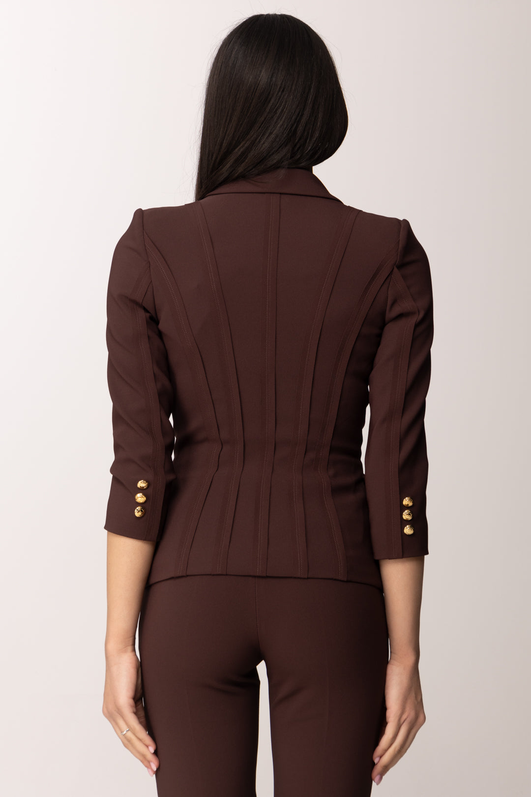 Elisabetta Franchi Giacca Doppiopetto con Motivi a Taglio Vivo GI21861E2 CACAO