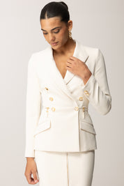 Elisabetta Franchi Giacca Doppiopetto con Zip Ai Fianchi GI17256E2 MILK
