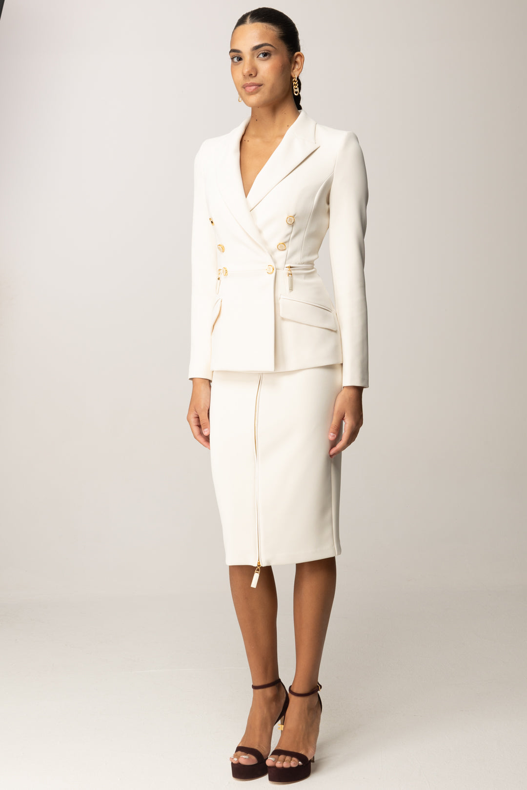 Elisabetta Franchi Woman Double-Breasted Jacket with Side Elisabetta Franchi Woman Double-Breasted Jacket with Side