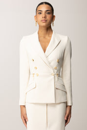 Elisabetta Franchi Giacca Doppiopetto con Zip Ai Fianchi GI17256E2 MILK