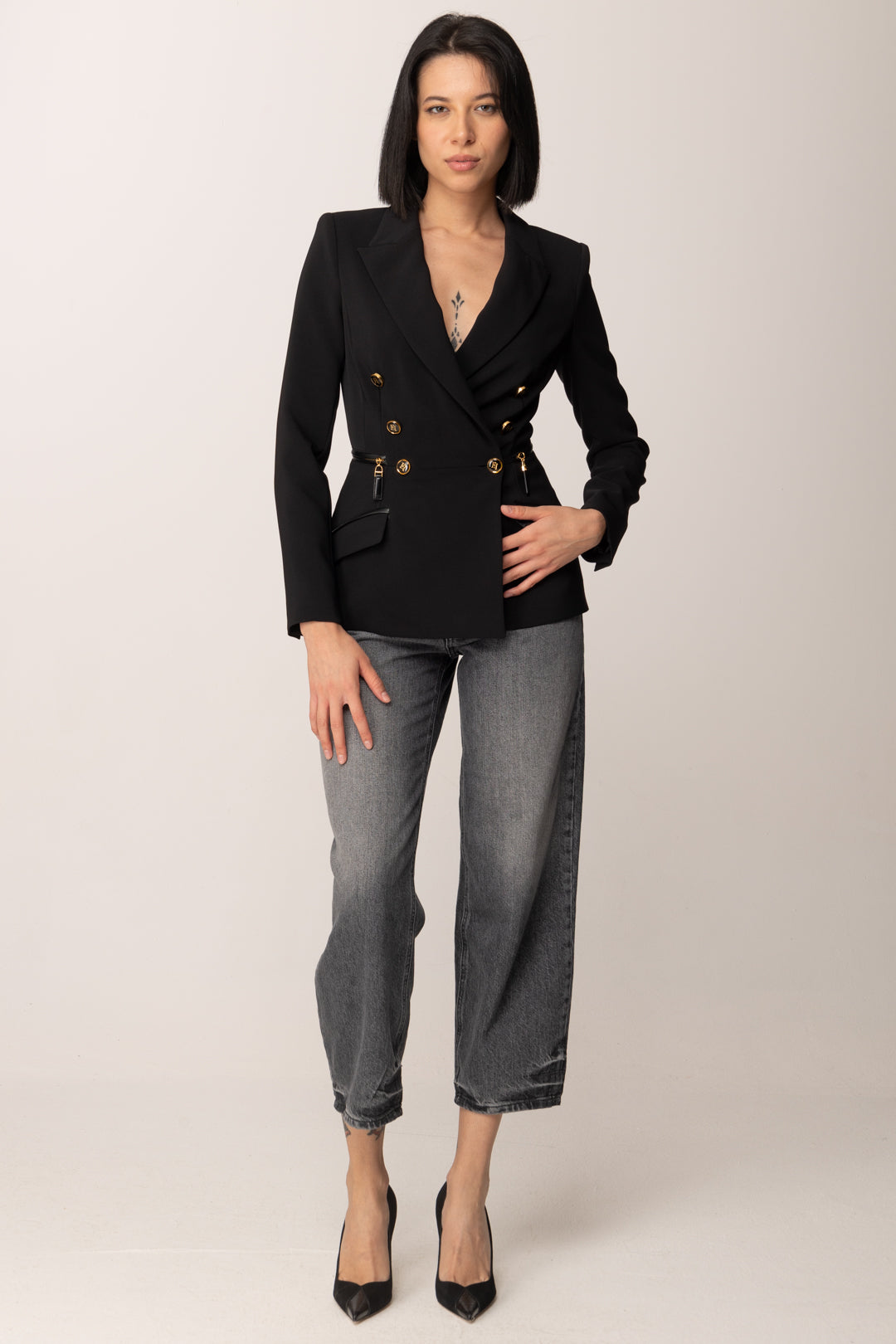 Elisabetta Franchi Giacca Doppiopetto con Zip Ai Fianchi GI17256E2 NERO
