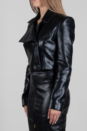Elisabetta Franchi Giacca Doppiopetto Crop In Pelle con Trama a Squame GD08G67E2 NERO