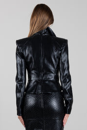 Elisabetta Franchi Giacca Doppiopetto Crop In Pelle con Trama a Squame GD08G67E2 NERO