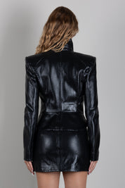 Elisabetta Franchi Giacca Doppiopetto Crop In Pelle con Trama a Squame GD08G67E2 NERO