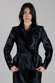 Elisabetta Franchi Giacca Doppiopetto In Cavallino con Silhouette Scultorea GD10G68E2 NERO