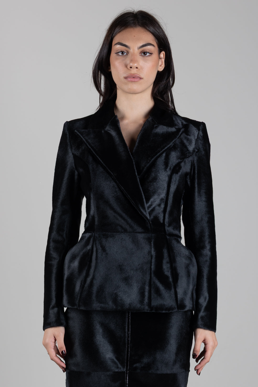Elisabetta Franchi Giacca Doppiopetto In Cavallino con Silhouette Scultorea GD10G68E2 NERO