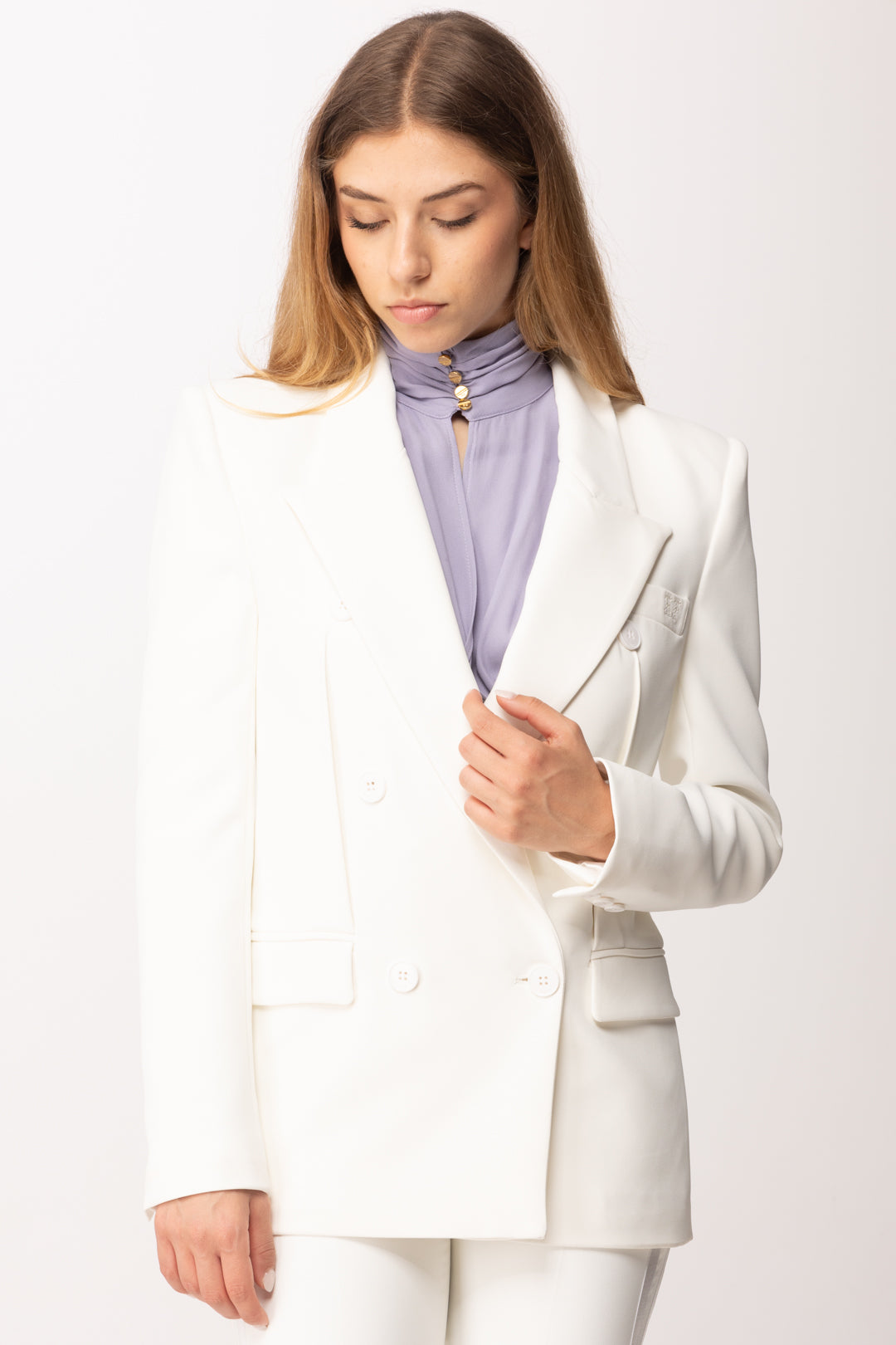 Elisabetta Franchi Giacca Doppiopetto In Crepe Leggero GI21762E2 AVORIO