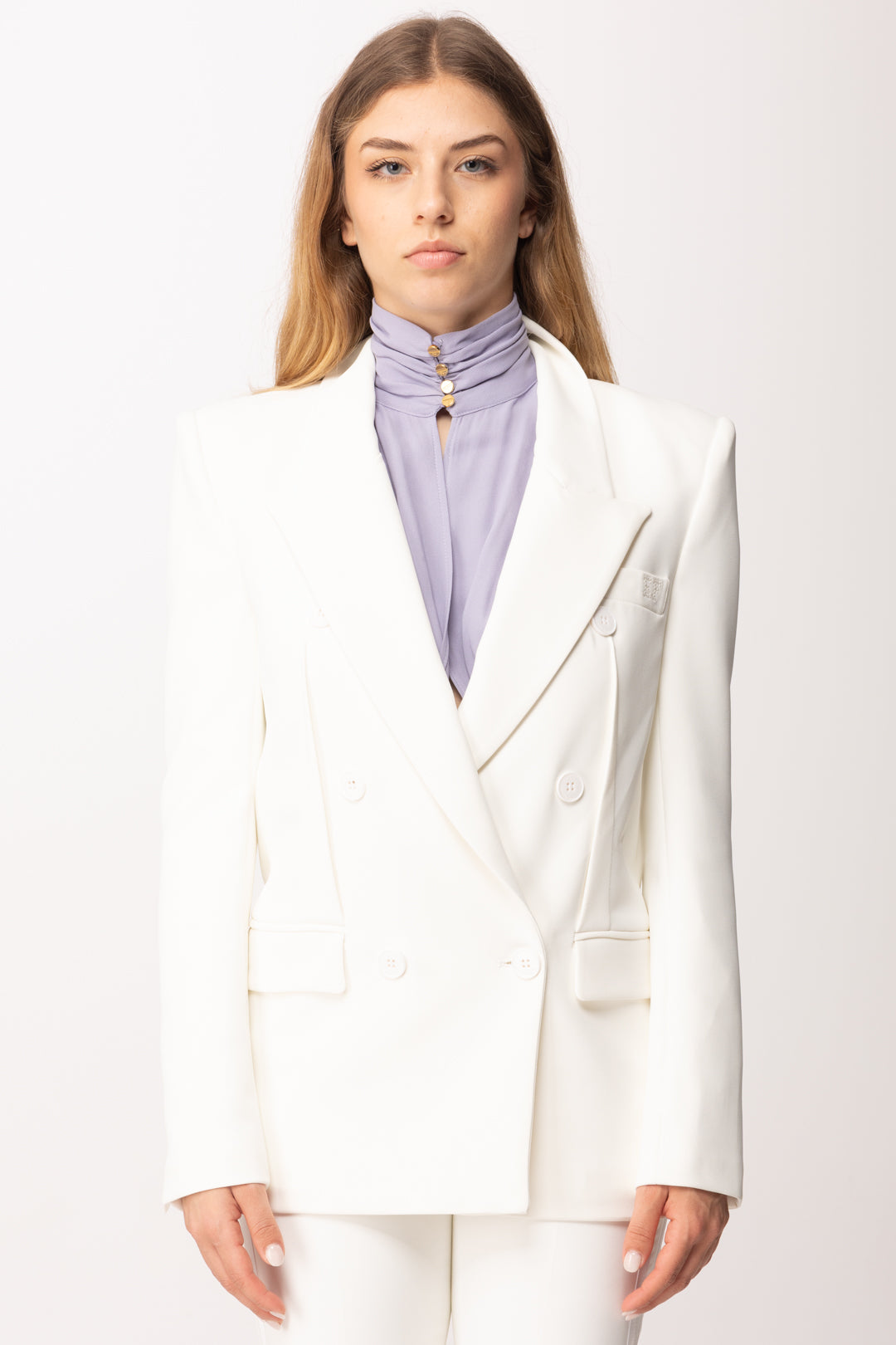 Elisabetta Franchi Giacca Doppiopetto In Crepe Leggero GI21762E2 AVORIO